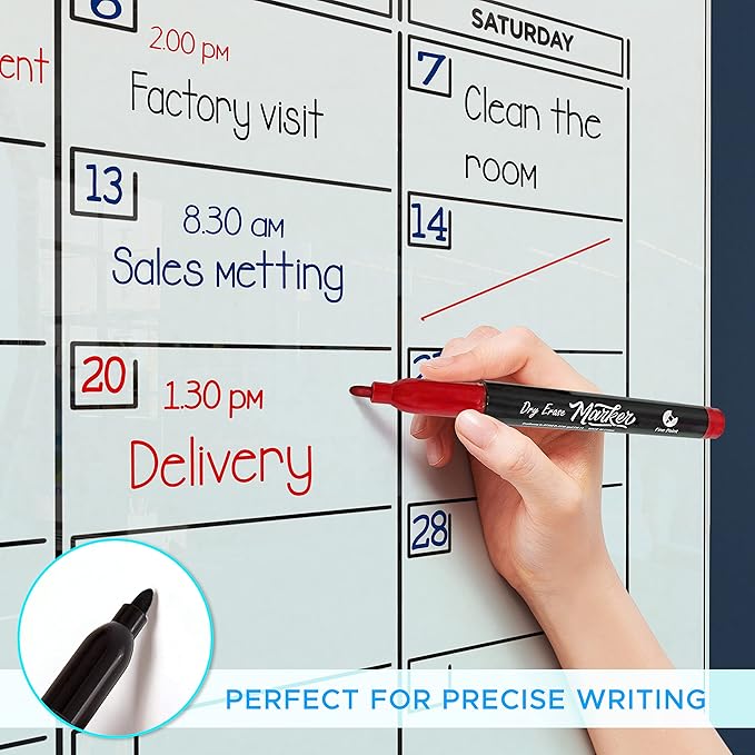 Glass Whiteboard Calendar 34x46” Quarterly Planner White Board Dry Erase Board 3 Month for Wall Glass Whiteboard Home Office Large Wall Calendar & Marker Tray