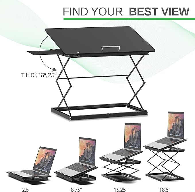 CD4 Adjustable Standing Desk Converter for Laptops, Vertical Laptop Stand, Table Top Riser Standing Desk with Mouse Pad, 2.6"-18.6" Adjustable Height Converter