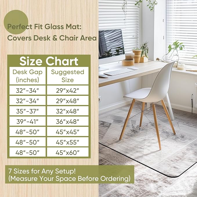 Furnbar Office Chair Mat for Carpet & Hardwood, Upgraded 32" x 48" Dual Use Tempered Glass Chair Mat for Chair and Footrest Under Desk