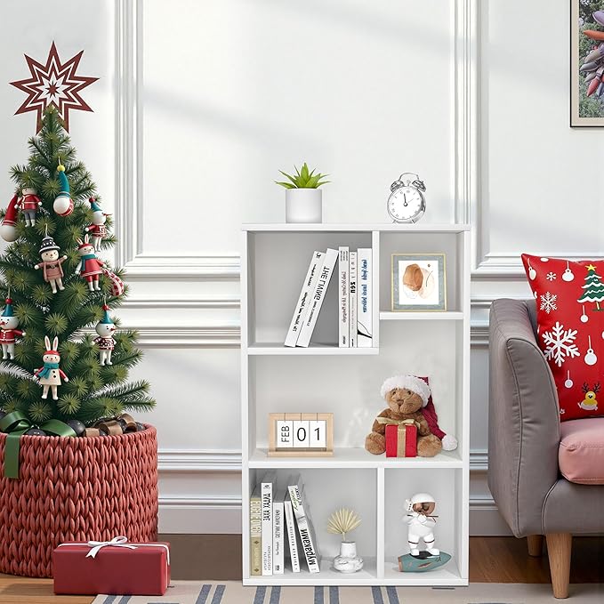 VECELO 5 Cube Modern Bookcases, 3 Tier Bookshelves, 31 Inch High Cubby Storage Organizer, Shelf Hight Up to 12.8 Inches Suit for Most Books, Vertical or Horizontal Use Available,Pearl White