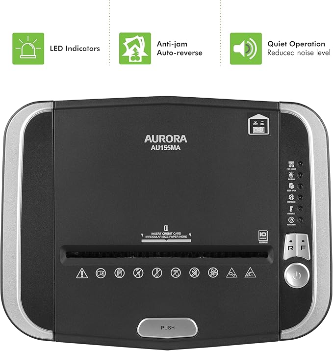 Aurora Professional Grade 150-Sheet Auto Feed Micro-Cut Paper and Credit Card Shredder with 6.3 Gallon Pullout Basket / 60 Minutes/Security Level P-4