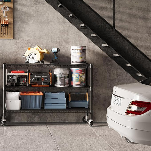 3-Tier Wire Shelving Unit with Wheels, 36.9" W x 18.6" D Heavy Duty Metal Storage Rack, Adjustable Shelves, Locking Casters, 350 lb Per Shelf (1050 lb Total) for Garage, Pantry, Kitchen