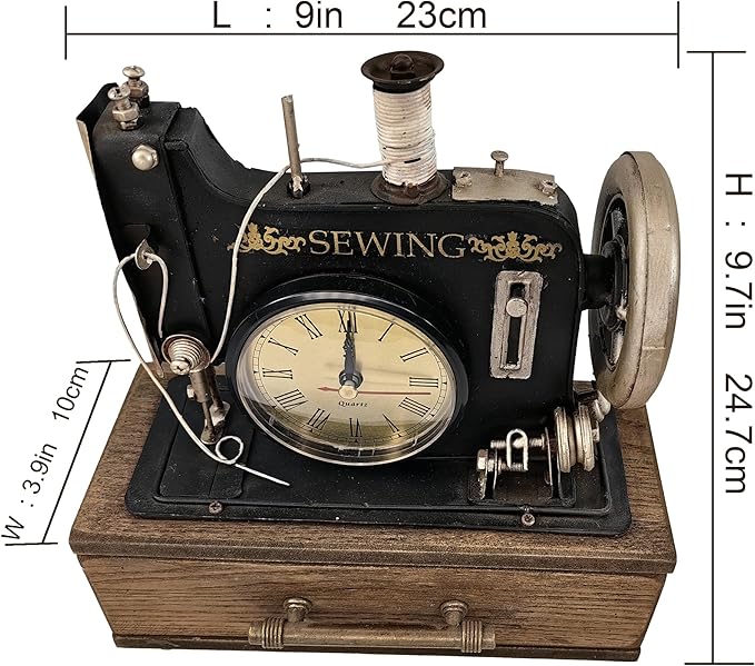YCHTEWY-Retro Sewing Machine Style Desk Clock with Wooden Case - Manual Sewing Machine Vintage for Home Decor