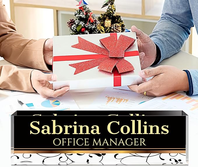 Name Plate for Desk, Desk Name Plate Personalized, Office Decor for Women Men, Acrylic Desktop Accessories, Office Appreciation Gifts for Boss Social Workers Nurse Teacher Employee (Black Stripes)