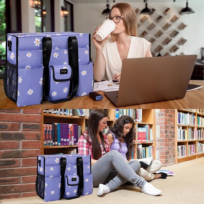 Utility Tote - Water Resistant with 19 Exterior/Interior Pockets - Large Women/Teacher/Work Bag