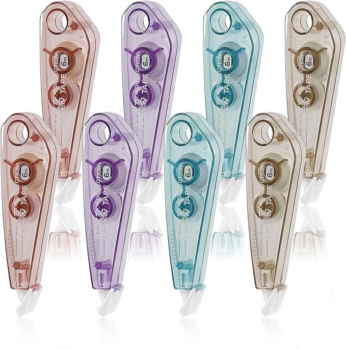 BAYTORY 8 Pcs White Correction Tape, Aesthetic Pull Out Tape 0.2" x 236" for Instant Corrections and Easy to Use Applicator, Correct Wrong Writing for Teacher & Classroom supplies (Morandi)
