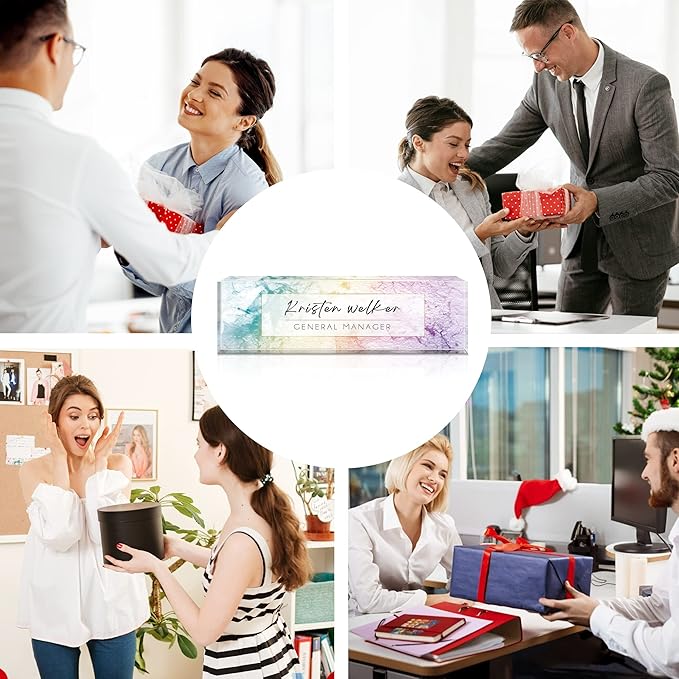 Personalized Office Name Plate for Desk, Custom Employee Appreciation Gifts, Acrylic Desk Name Plate Funny, Desk Decorations Gift, Acrylic Desk Ornaments… (Blue Purple Texture)