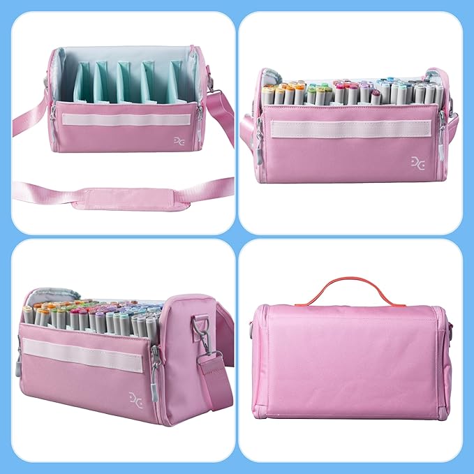Togood Marker Pens Storage Tote Handbag, Up to 160 Pens, Pink Crossbody Bags Causal Shoulder Bag for Artists Hobbyist