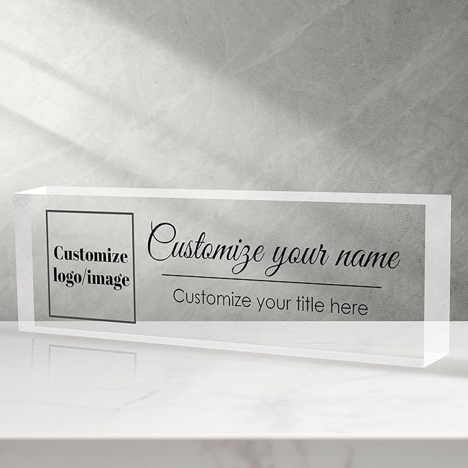 Custom Office Name Plate for Desk, Desk Name Plate Personalized, Personalized Gifts for Women, Appreciation Gifts for Employee Coworkers Boss Teacher, Office Accessories (Logo/Image)