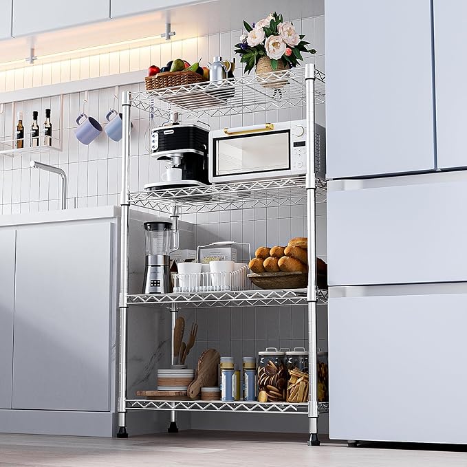 1000 lbs Storage Shelving 4-Tier Utility Shelving Unit Steel Organizer Wire Rack for Home,Kitchen,Office,Chrome (13.7" D x 23.6" W x 53.4" H)