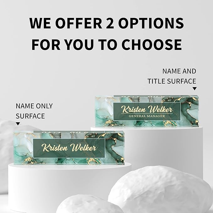 Custom Name Plate for Desk, Desk Name Plate Personalized, Office Decor for Women Men, Acrylic Desktop Accessories, Office Gifts for Coworkers Boss Teacher, Employee Appreciation Gifts (Green/Gold)