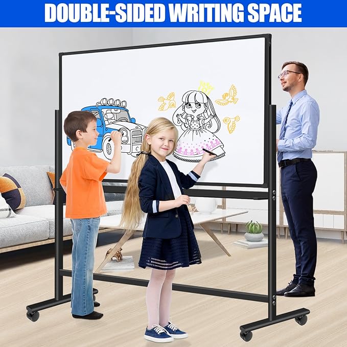 Mobile Whiteboard 60x48 Magnetic Dry Erase Board with Stands, Large Rolling White Boards on Wheels, Double-Sided Standing Whiteboard, 5' x 4' Easel Stand White Board for Office Home Classroom