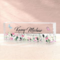 SalaGraphics Desk Name Plate Personalized, Custom for Desk, Office Decor Women Men, Acrylic Accessories, Gifts Coworkers Boss Teacher, Employee Appreciation (Flowers B) 8”(L)x2.5(W)