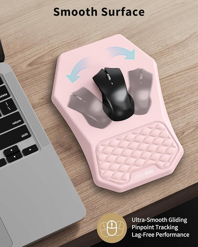 Ergonomic Mouse Pad and Keyboard Wrist Rest Support Set, Massage Design Mousepad for Carpal Tunnel Pain Relief, Memory Foam, Non-Slip PU Base for Computer Desk, Pink