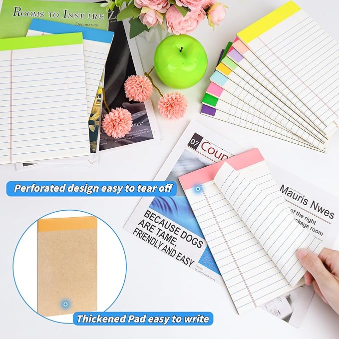 36 Pack Legal Pads Bulk, 5x8 Inch Rainbow Notepad, Note Pads College Ruled Perforated Memo Pad for Work Study Daily Note Taking List, Lined Writing Pads Memo Refills Notepads for Office Home School