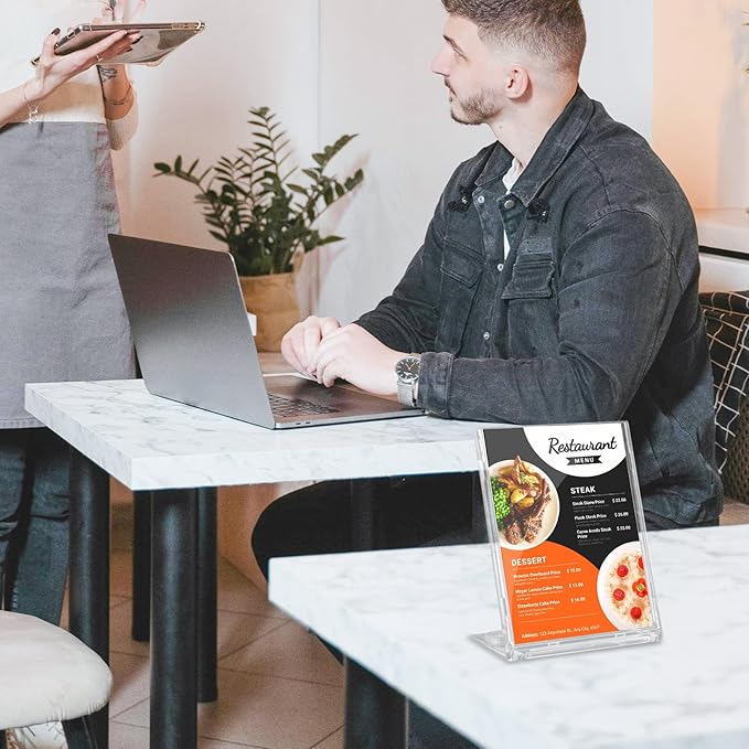 2 Pack 5x7 Inch Sign Holder Vertical, Double-Sided Usage with Swivel Base for Table Display, for Office, Store, Restaurant, Retail Counters, for Menu, Message Board, Note
