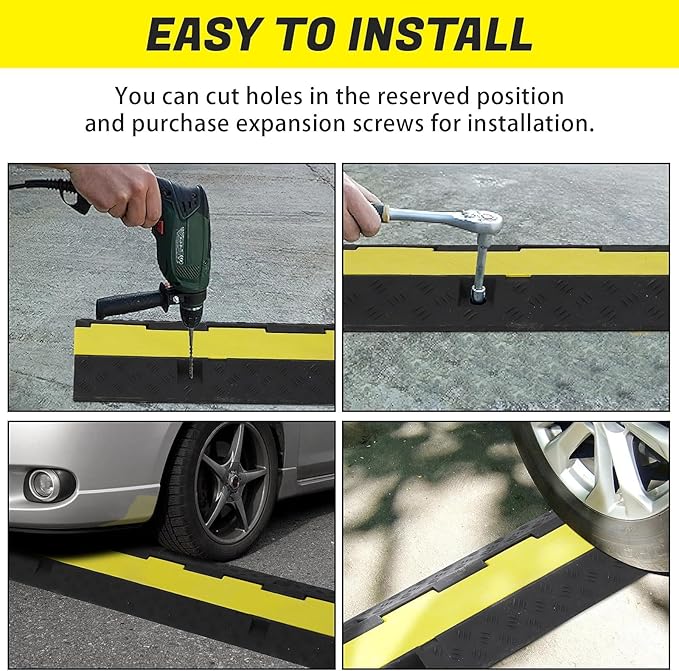 3 Pack 2-Channel 11,000 lbs per Axle Capacity Rubber Cable Protector Ramp – Driveway Wire Cord Guard with Traffic Speed Bump for Indoor and Outdoor Use