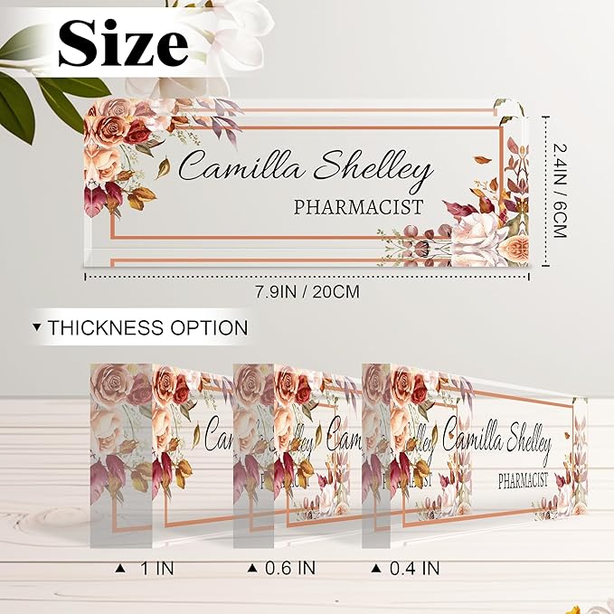 Ship Next Day-Custom Name Plate for Desk, Desk Name Plate Personalized, Acrylic Office Desk Accessories, Appreciation Gifts for Coworkers Employee Boss Teachers Women Men (Rose)