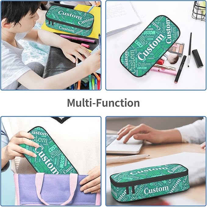 Custom Pencil Case with Name, Personalized Pen Bag Add Your Image Text, Large Storage Students Stationery Pen Box with Zipper Durable Pencil Box for Girls Boys Office School