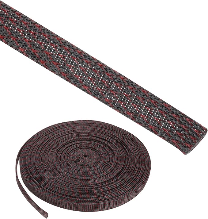 100ft PET Expandable Wire Loom 3/4 Inch, PET Braided Wire Sleeving Cable Management Sleeve Tubing [for Audio Video Home Office Cord Protector]-Black Red