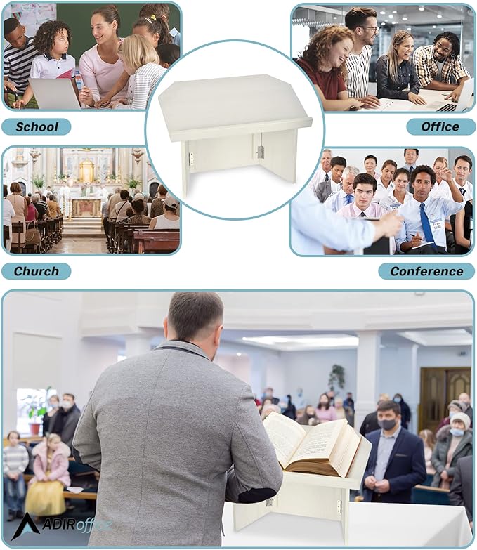 AdirOffice Tabletop Podium, Folding Podium Ideal as a Tabletop Lectern, White
