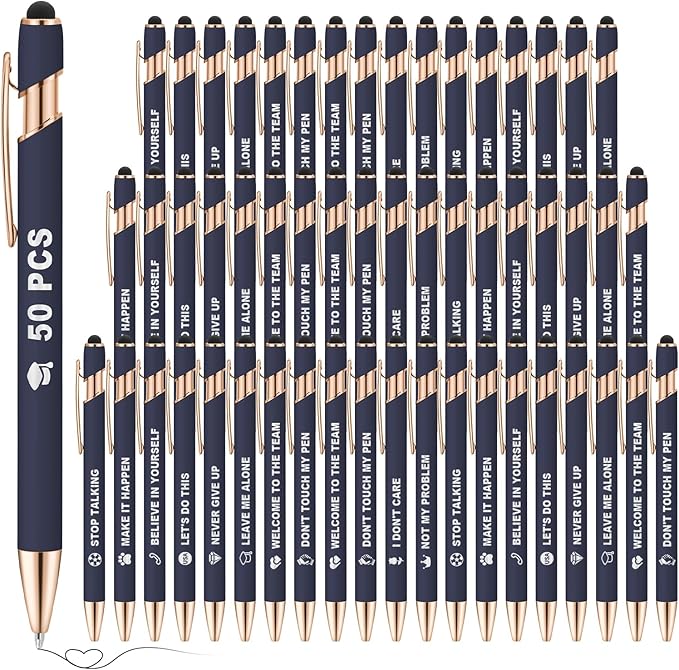 50 Pack Personalized Custom Pens with Stylus Bulk Ballpoint Pens Engraved with Logo Text Name for College Business Promotion Graduate Wedding Birthday Christmas (Deep Blue)