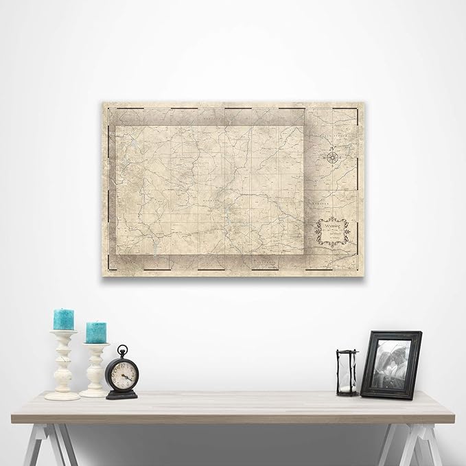 Push Pin Wyoming Map Board - With Push Pins to Mark Wyoming Travels - Handmade in Ohio, USA - Design: Rustic Vintage