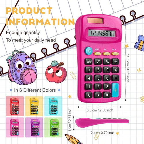 24 Packs Pocket Size Mini Calculator Basic Calculators for Handheld Angled Students 8 Digit Display Solar Battery Dual Power Small Calculator for Students Kids Home Office (6 Colors)