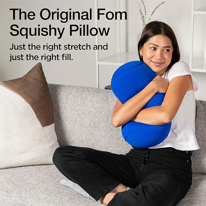 Brookstone Squishy FOM Cushion Pillow - The Original Stretchy, Comfy, Colorful Pillow for Neck, Lumbar Support, and Bed - for Sleeping, Car, Travel, Small, Blue, 12 x 7 Inches