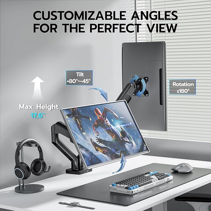 ARES WING Dual Monitor Mount, Heavy Duty Monitor Arms for 2 Monitors for 17-35 Inch, Fully Adjustable Monitor Desk Stand with USB A/C for Ultrawide Screen, VESA 75x75 or 100x100mm, Black