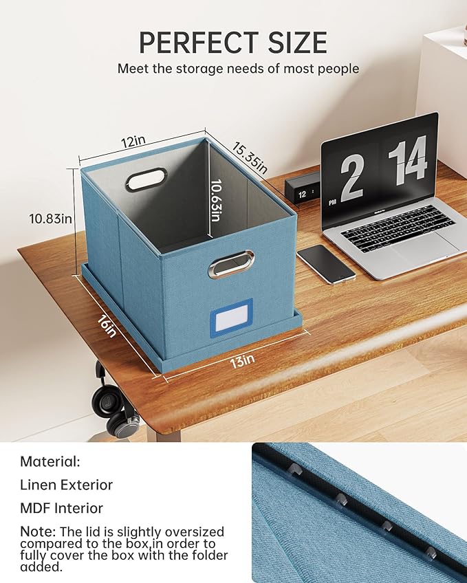 2 Pack File Storage Organizer, Filing Box, Portable File Box with Lid, Fit for Letter/Legal File Folder Storage, Document Organizer, Dark-blue