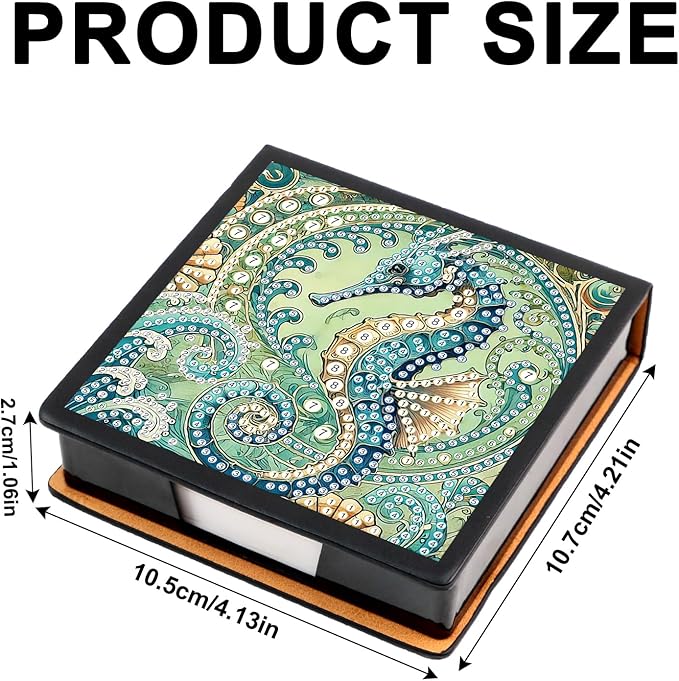 Seahorse Diamond Painting Kit Note Box,Memo Paper Storage Box Diamond Art,Sticky Note Holder Diamond Art,Diamond Painting Memo Pad For Office Desk. (Seahorse)