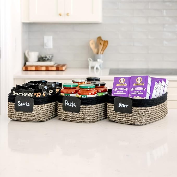 NaturalCozy 11.8"x8"x4.5” Rectangle Storage Baskets for Shelves 3 Pack | Cotton Rope Woven Small Baskets for Organizing | Small Storage Bins for Nursery, Bathroom, Closet, Shelf, Decorative, Gift