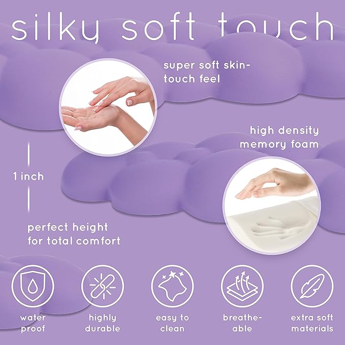 Qloud Cloud Wrist Rest Keyboard Wrist Rest for Computer Keyboard Pad, Cloud Keyboard Wrist Rest, Wrist Pad for Keyboard, Memory Foam, Non Slip Base, Comes with Mouse Pad - Lilac Purple