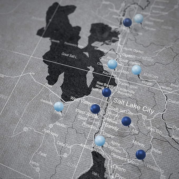 Conquest Maps Push Pin Utah Map Board - With Push Pins to Mark Utah Travels - Handmade in Ohio, USA - Design: Modern Slate