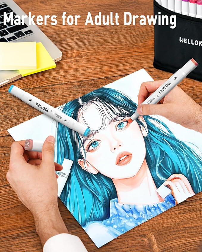 Alcohol Markers, 100 Colors Dual Tip Art Markers for Coloring, Drawing, Illustrations, Book Painting, Alcohol Based with Carrying Case for Adult