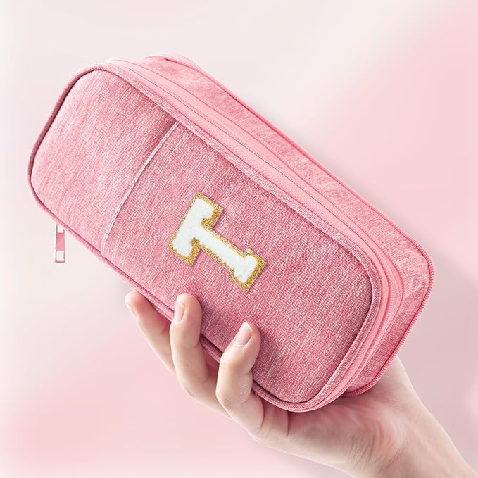 Large Capacity Pink Pencil Case, Cute Pencil Case Pencil Pouch with Zipper for Girls Women, Expandable Preppy Pencil Bag Large Storage High Capacity Bag Organizer for School Home Office Supplies, T