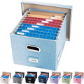 PRANDOM File Organizer Box - Set of 1 Collapsible Decorative Linen Filing Storage Hanging File Folders with Lids Office Cabinet Letter/Legal Blue (17x14x11.2 inch)