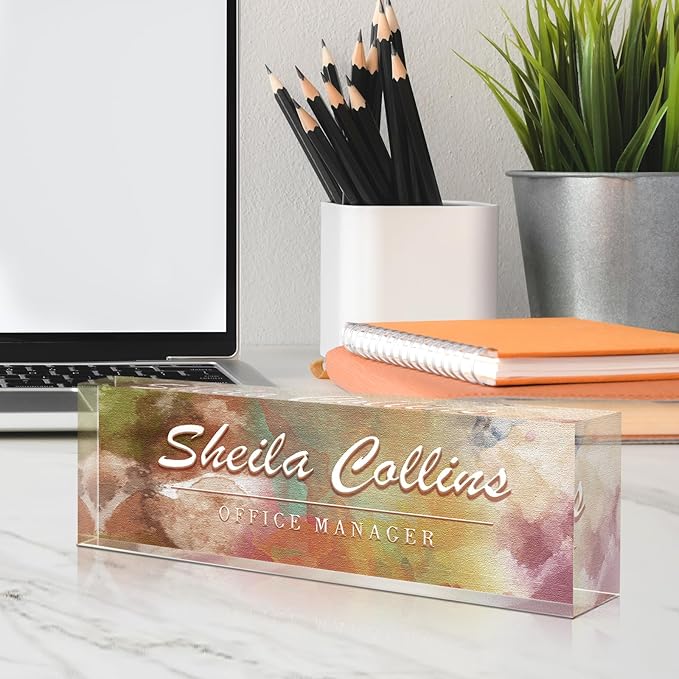 Custom Acrylic Name Plate for Desk, Employee Appreciation Gifts, Office Decor, Personalized, Funny Gifts for Coworkers, Boss, Teacher (Colorful)