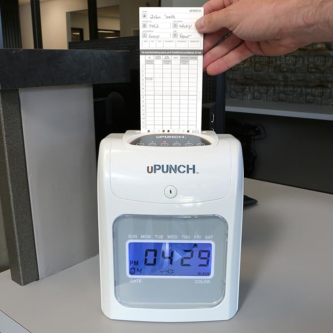 uPunch HN2500 Calculating Time Clock Bundle for Small Business: Auto Align Employee Time Tracking System with 100 Time Cards, Ribbon, and Keys