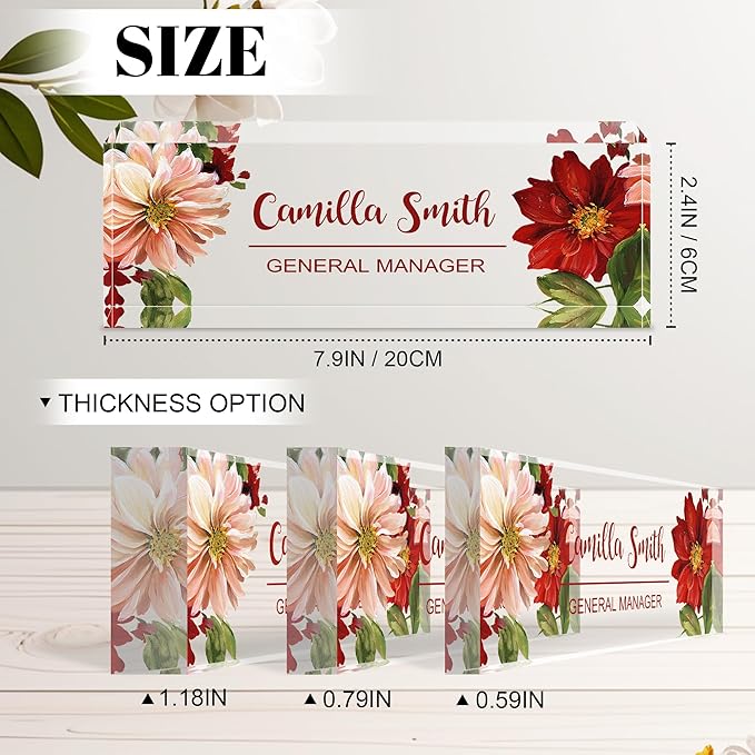 Personalized Name Plate for Desk, Custom Acrylic Desk Name Sign, Office Appreciation Gifts for Women Men Coworkers Boss Teacher Employee (Flower-Lotus)
