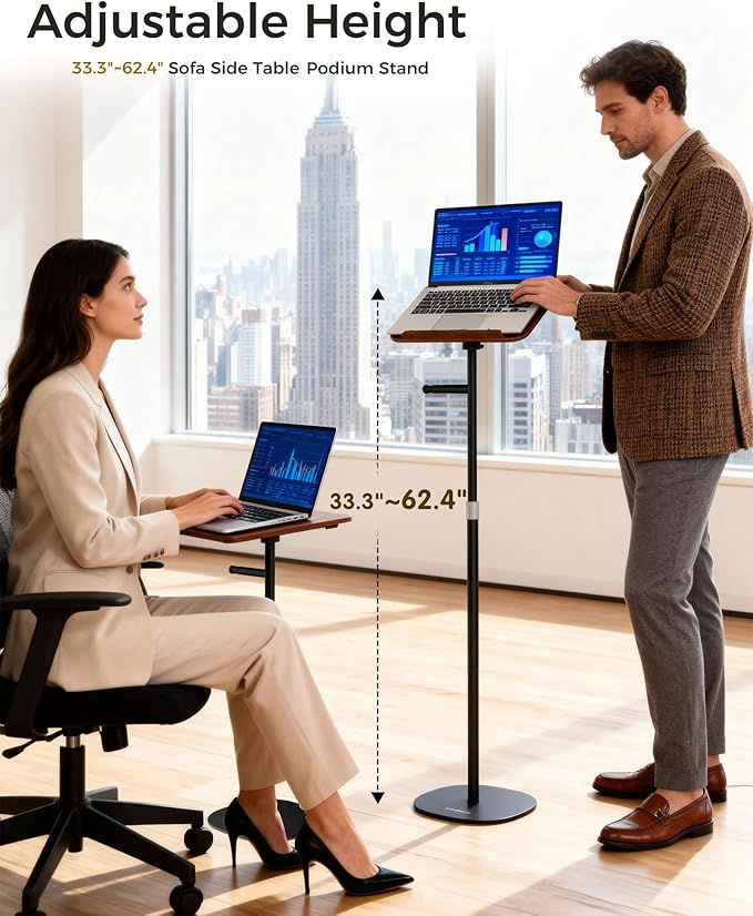 Laptop Stand Floor, Wood Music Stand, Tablet Floor Stands Adjustable Height, Tall Book Stand Hands Free, for Projector, Office, Study, Brown