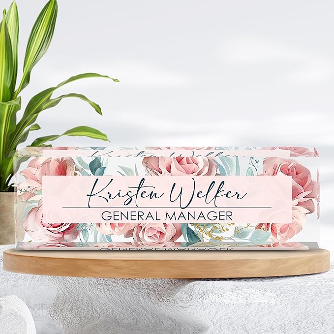 Custom Name Plate for Desk | Personalized Desk Name Plate | Personalized Boss Employee Appreciation Gifts | Acrylic Name Plate Office Desk Accessories (C-Pink Rose)