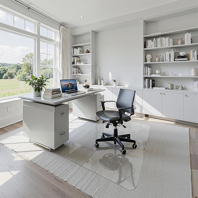 Homsion 32" x 48" Tempered Glass Office Chair Mat for Carpet & Hardwood Floor, 1/6" Thick Clear Floor Protector Desk Chair Mat with Rounded and Polished Edges