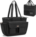 LoDrid File Tote Bag with Extra Document Organizer Case for Letter Size File Folders, Large Utility Bag with 15.6” Laptop Padded Sleeve for Work, Business, Black