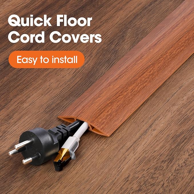 20 FT Floor Cord Cover, Cord Covers for Wires on Floor, Cord Protector, Floor Cable Cover, Hide Extension Cord Covers for Floor, Cable Cavity: 0.47" (W) x 0.29" (H) - Brown