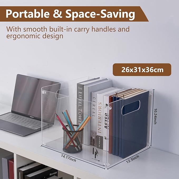 Acrylic File Holder Box with Handles - Clear Acrylic Hanging File Folder Box for Letter Size/A4 - Desktop Organizer for Office (Without Partition)