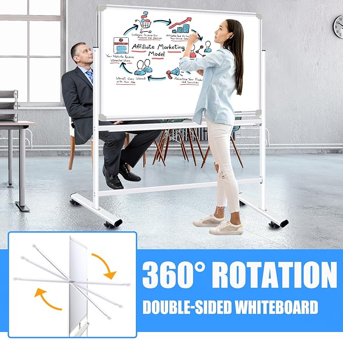 Dry Erase Board with Stand - 40x28 Inches Double-Sided Mobile Standing Whiteboard on Wheels, Rolling White Board for Home Classroom Office School, Magnetic Whiteboard Easel for Meeting, Training