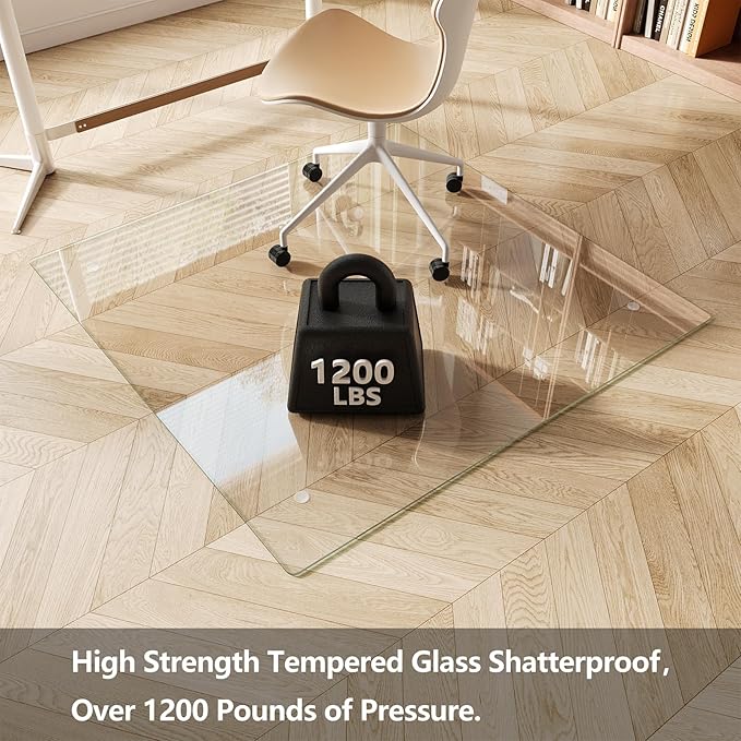 Koonmi Glass Chair Mat for Carpet, Tempered Glass 46"x46" Office Chair Mat, Glass Chair Mats with Rounded and Polished Edges, Ideal for Hardwood Floor, Carpet, Office, Desk, Rolling Chair