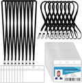 100 Pcs Clear Horizontal Badge Id Card and 100 Pcs Lanyard, Reusable Lanyards for Id Badge Holder Name Tag Badge Holder with Lanyards for Adults Kids Business School Conferences (Black)